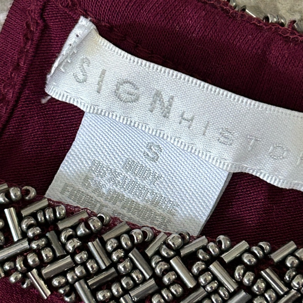 Design history S Women’s sleeveless blouse shirt fully beaded around neck maroon - Picture 7 of 7